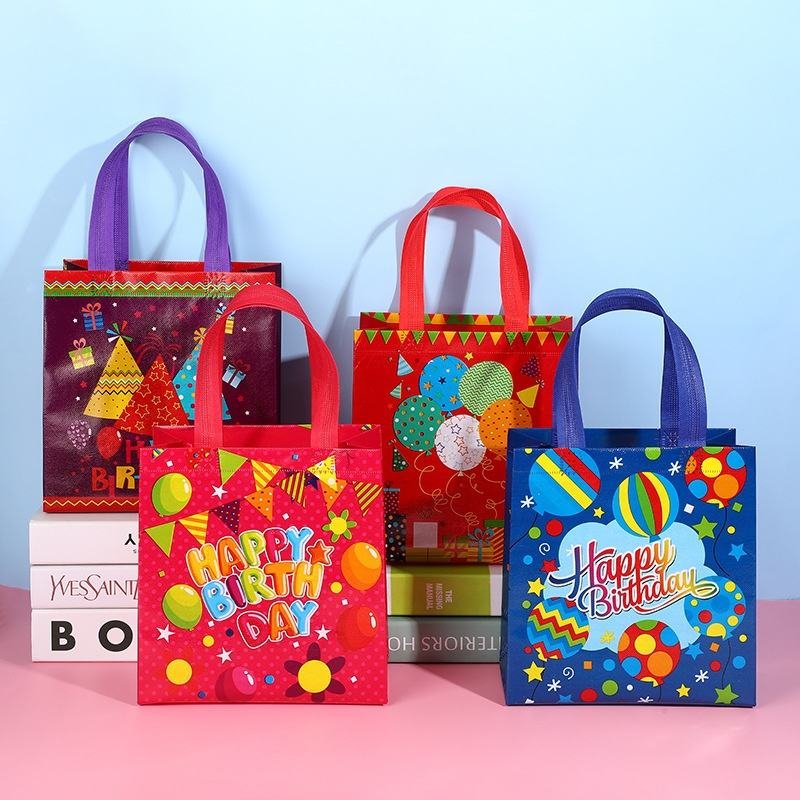 Happy Birthday Gift Bags Cartoon Non-woven Tote Bags Kids Party Favor Bags Cake Balloon Packaging Wholesale Reusable Bags