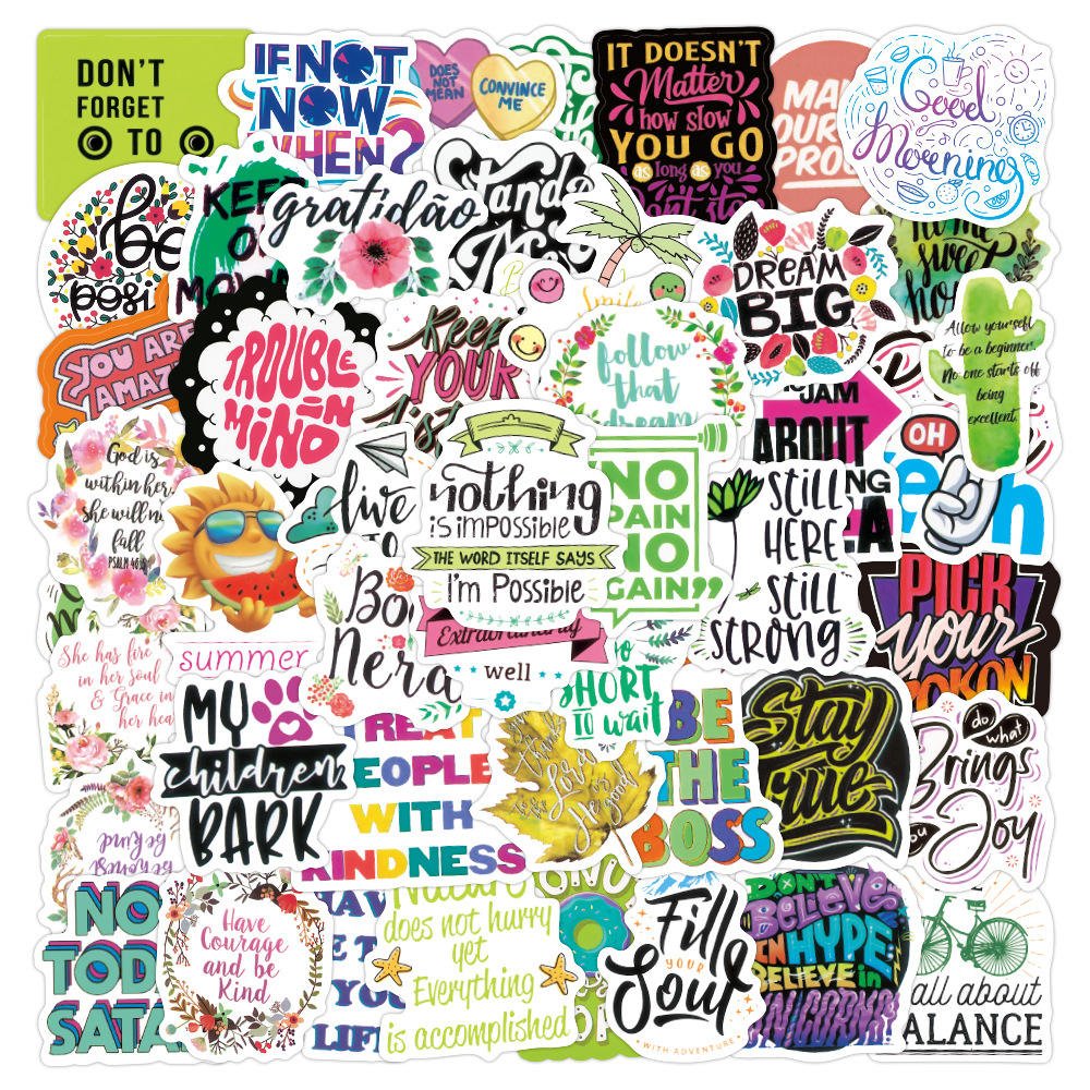 Non-repeating 50pcs Inspirational Phrases Doodle Stickers Waterproof Motivational Eco-friendly Decorative Stickers