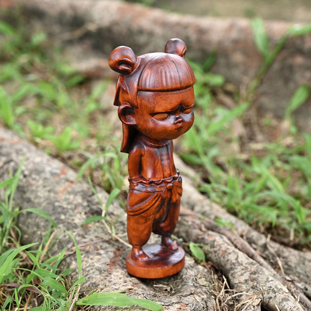Nezha Wood Sculpture, Oriental Mythology Carved Figure for Art Collectors & Creative Home Décor