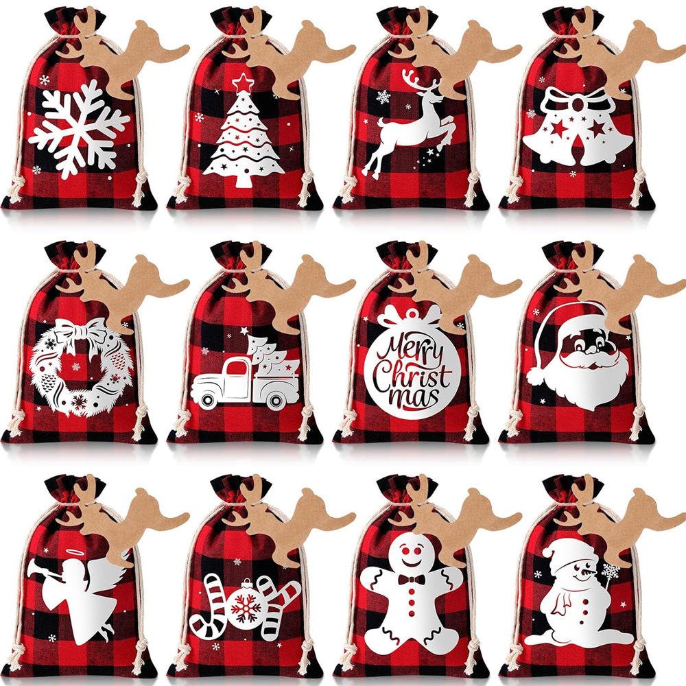 2025 New Christmas Linen Drawstring Bag Set Small Cloth Gift Bag for Candy Wholesale Holiday Supplies