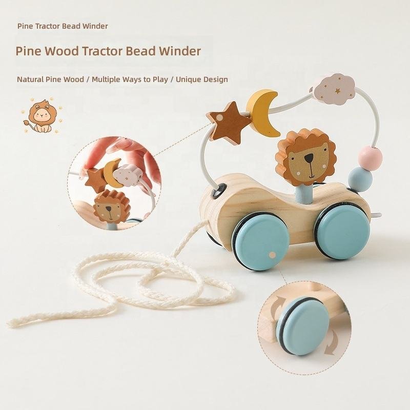 Wooden Dragging Car Montessori Toy Pull Along Eco-friendly Educational Toy for Preschool Kids Toddlers Playing
