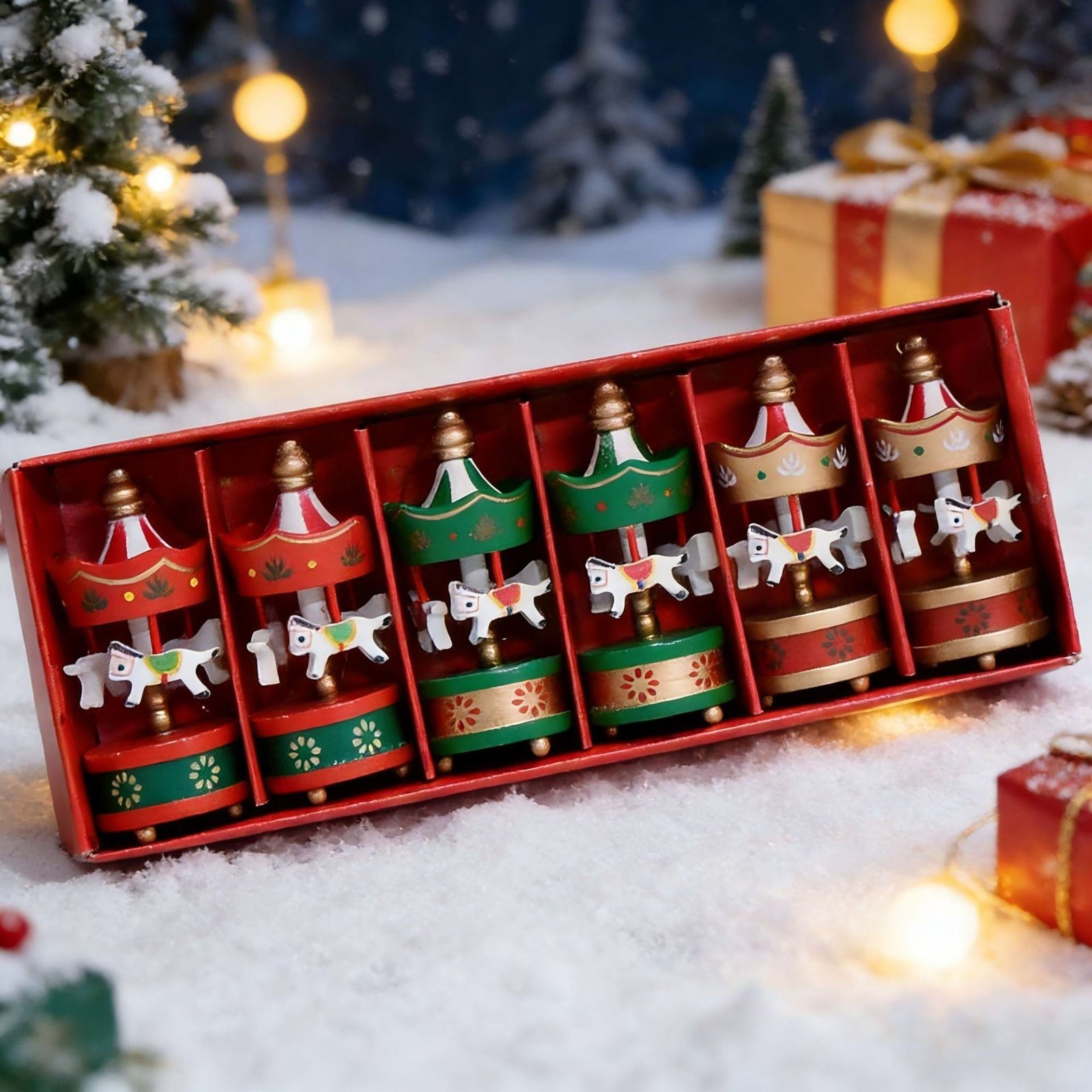 Cross-border Christmas Gift Set with Wooden Carousel Ornaments Decorations Wholesale