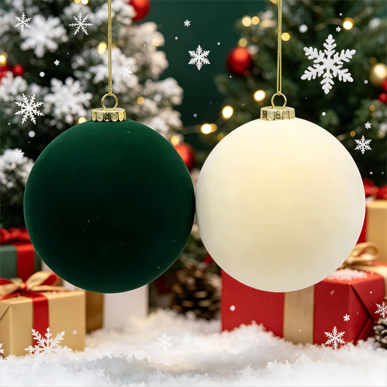 Factory Wholesale Flocked Fiber Polyfoam Christmas Bauble Ornament, Shatterproof Xmas Tree Hanging Ball Home Holiday Decoration
