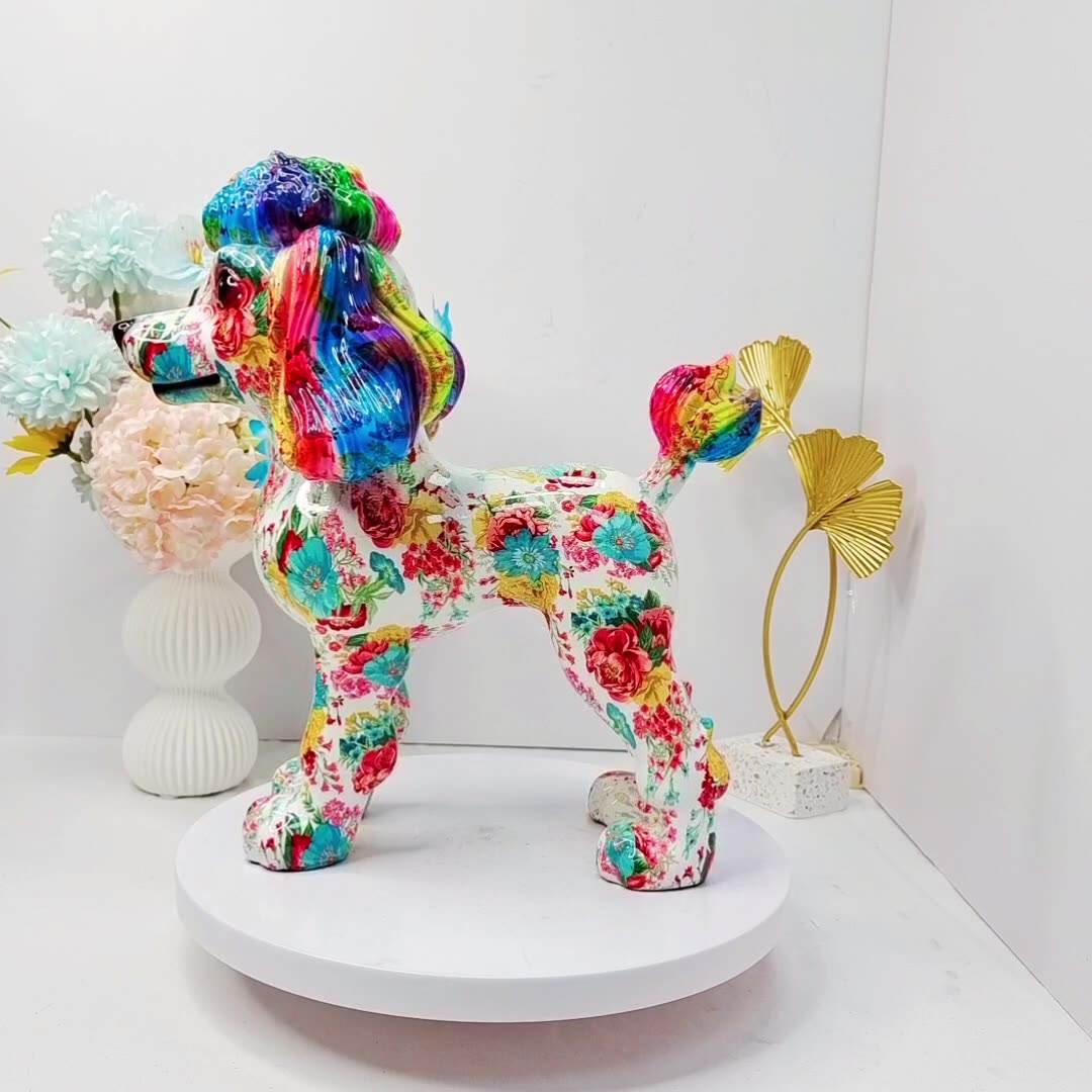 Custom Resin Crafts Artificial Poodle Figurine Polyresin Dog Sculpture Modern Tabletop Decorative Show Piece for Home Decor