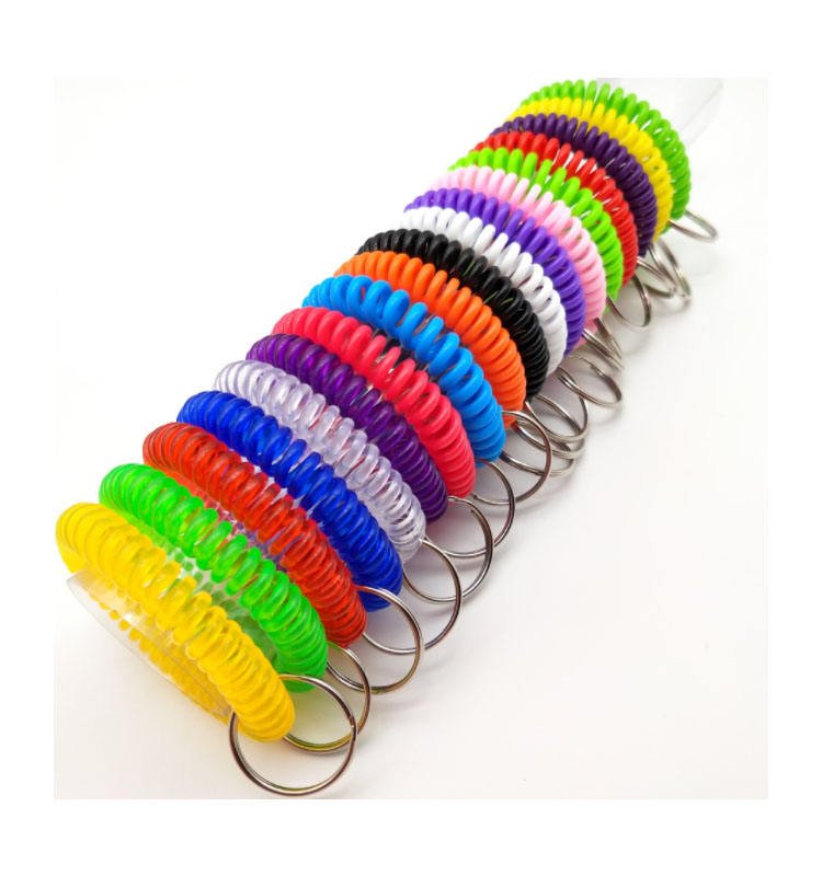 High Quality Plastic Colorful Spring Spiral Wrist Coil Key Chain Wristband Key Ring Keychain Holder
