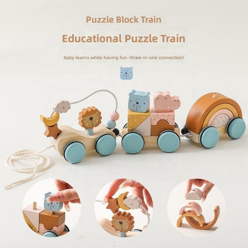 Wooden Dragging Car Montessori Toy Pull Along Eco-friendly Educational Toy for Preschool Kids Toddlers Playing