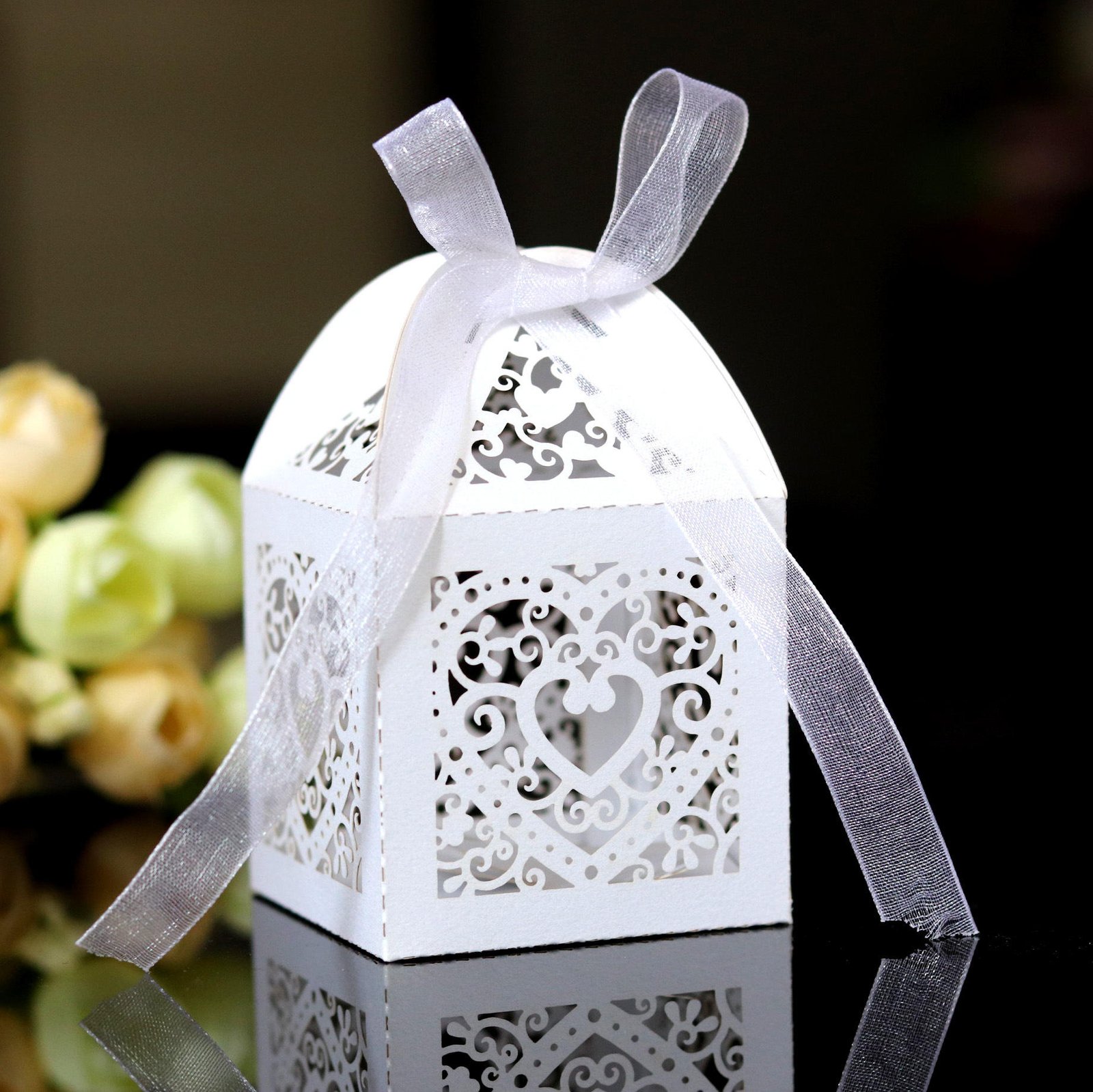 Wholesale Custom Gift Paper Laser Cutting Hollow Craft Packaging Candy Folding Box Paper, Wedding Celebration Baptism