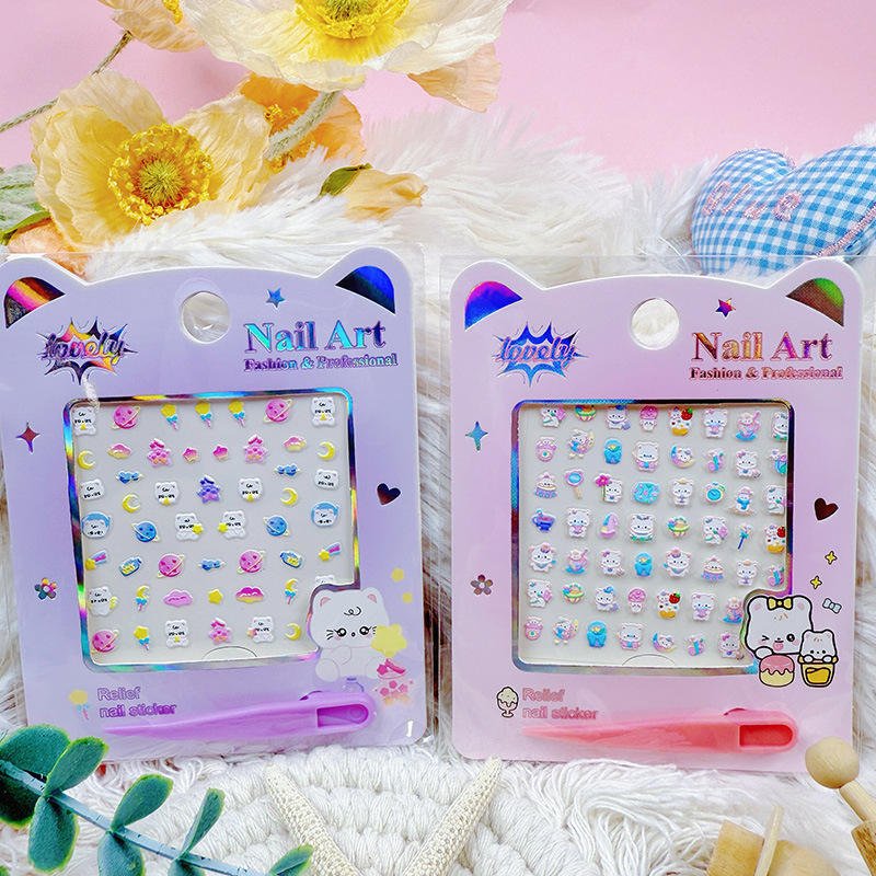 Adorable Girl's Home Decoration Project: DIY Nail Stickers, Mixed Patterns, Children's Relief Nail Stickers