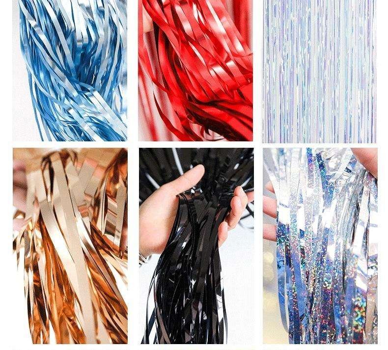 Wholesale High Quality Environment-Friendly Assorted Colors 1m*2m Tinsel Foil Fringe Curtain Christmas Party Photo Backdrop