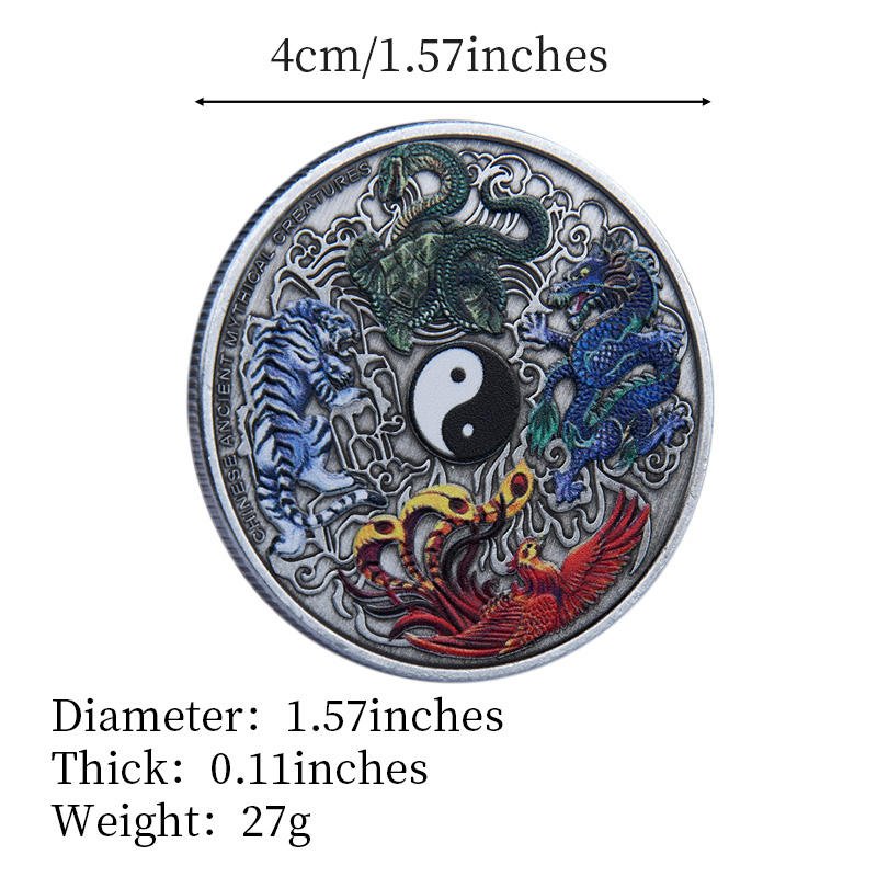 Stock Creative Color Printed Four Mythical Beasts Commemorative Coin Metal Crafts Eastern Mystical Culture Souvenir Gift