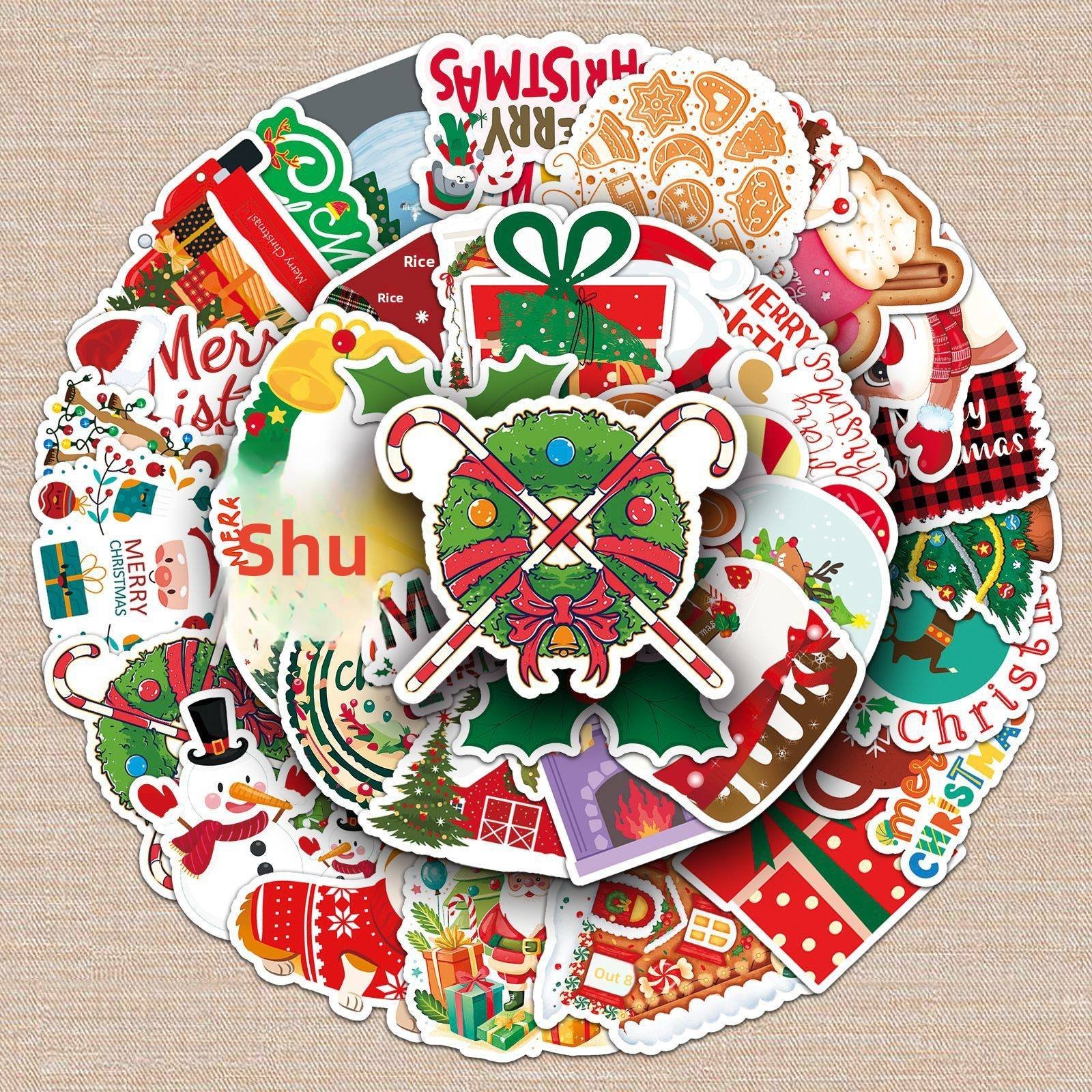 Christmas Doodle Stickers Adhesive Cute Style Personalized Cartoon Holiday Decorations for Water Cups Phones