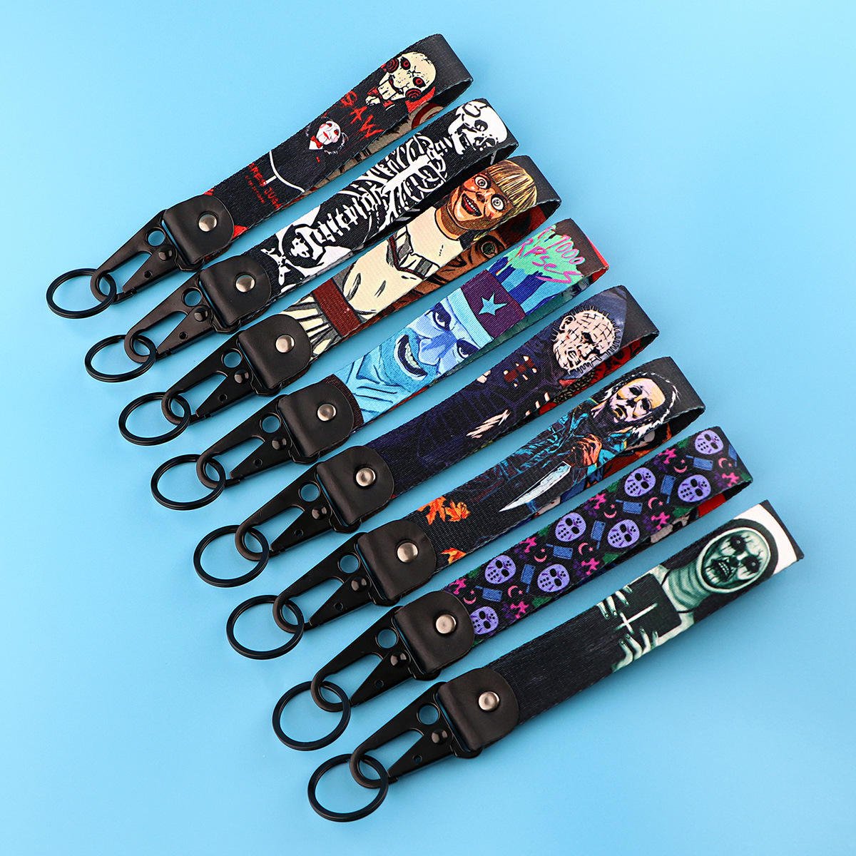 200 Designs Mixed Polyester Eagle Beak Lanyard Keychain Accessories Halloween Scary Horror Movie Motorcycle Wrist Strap Keychain