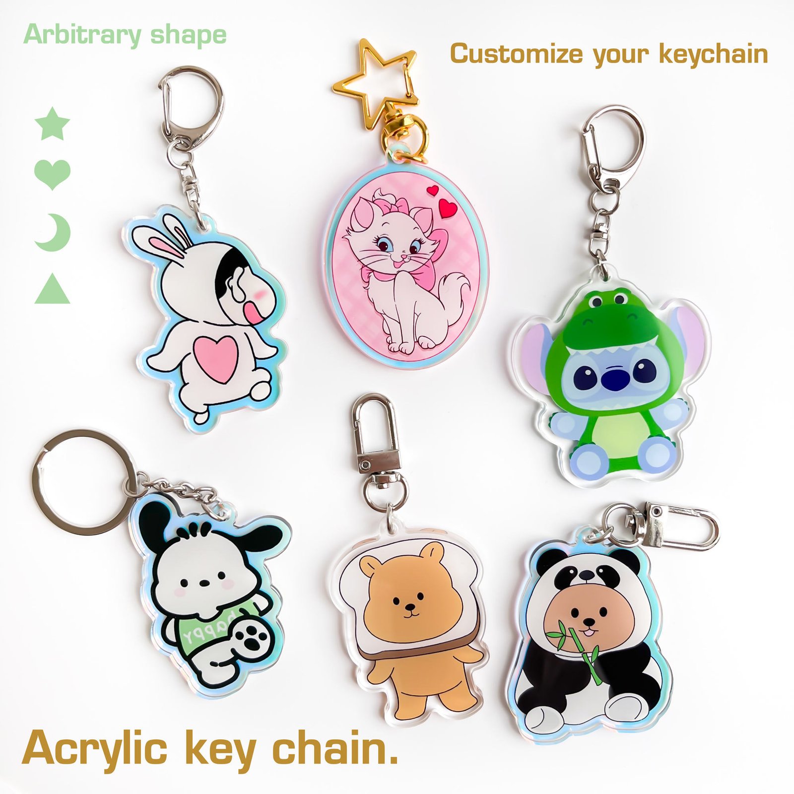 Custom Clear Acrylic Keychain Logo Cartoon Glitter Epoxy Keychain Charm Plastic Key Chain Anime Acrylic Keyring Personalized
