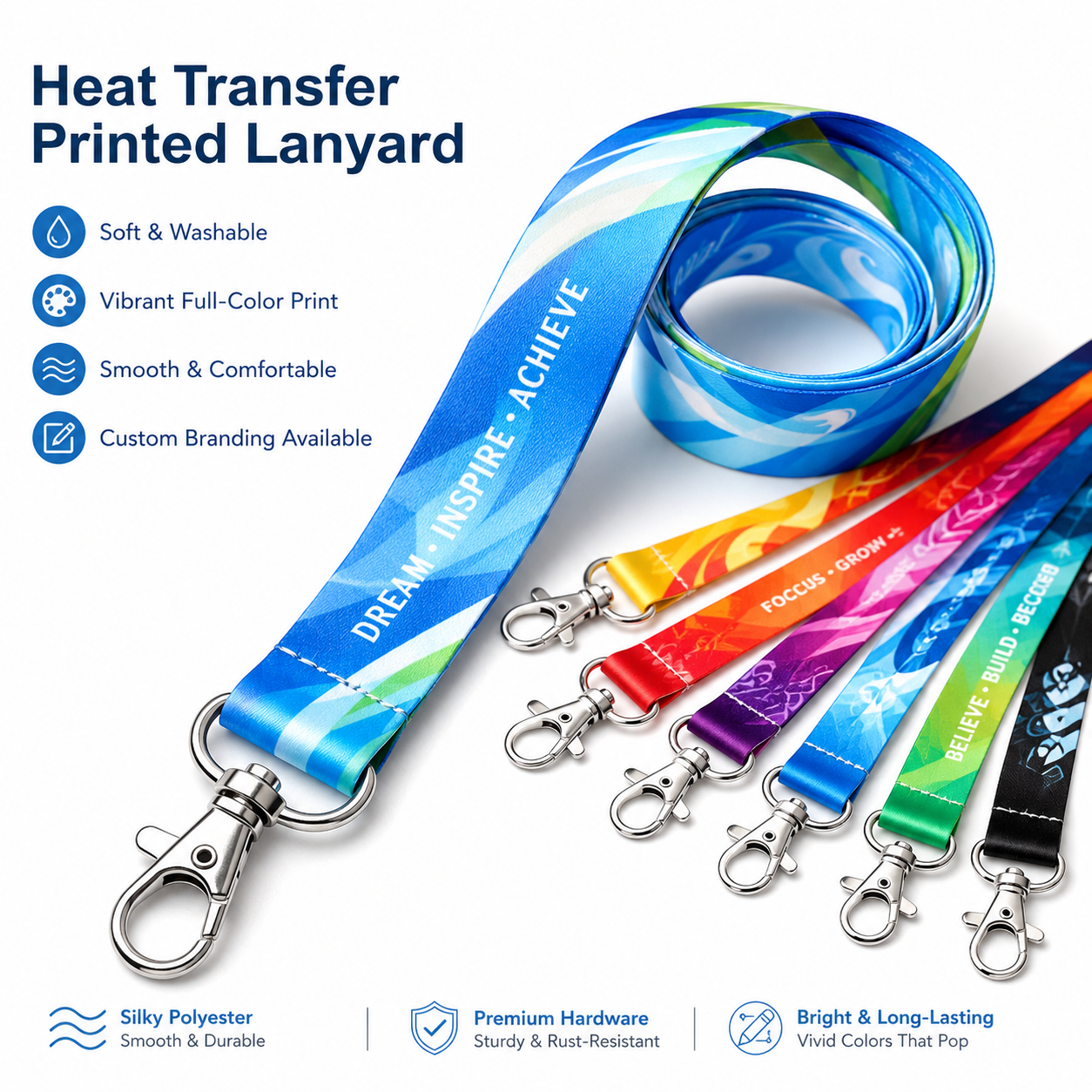 Custom Logo Lanyard ID Badge Holder Polyester Neck Strap Personalized Lanyard with Safety Breakaway for Office School Exhibition
