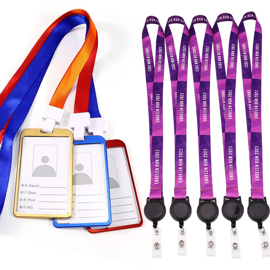 Manufacturer Custom Logo Silk Screen Printed Neck Retractable Name ID Card Badge Holder Polyester Lanyard with Card Holder