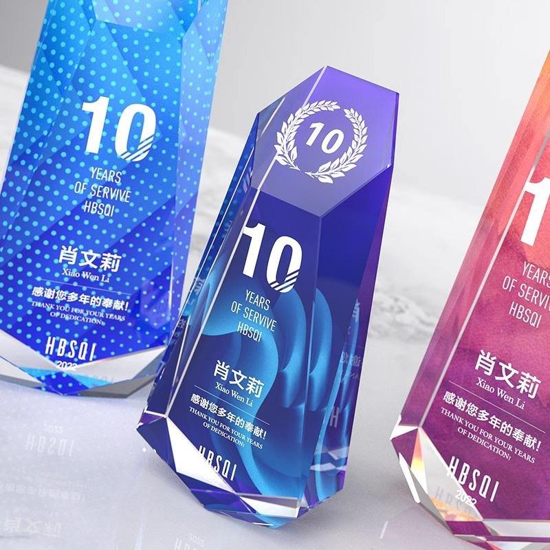 Customisable Crystal Glass Award Coloured Printing Trophy Souvenir Gift Other Crystal Crafts Product Category