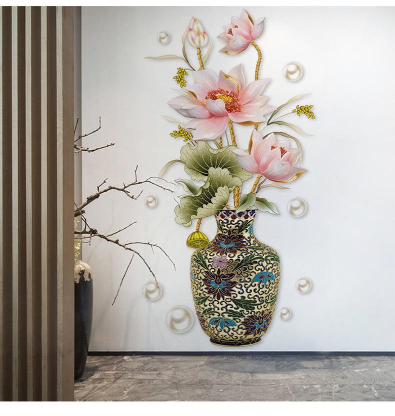 Living Room Decoration Self Adhesive 3d Flower Vase Wall Stickers