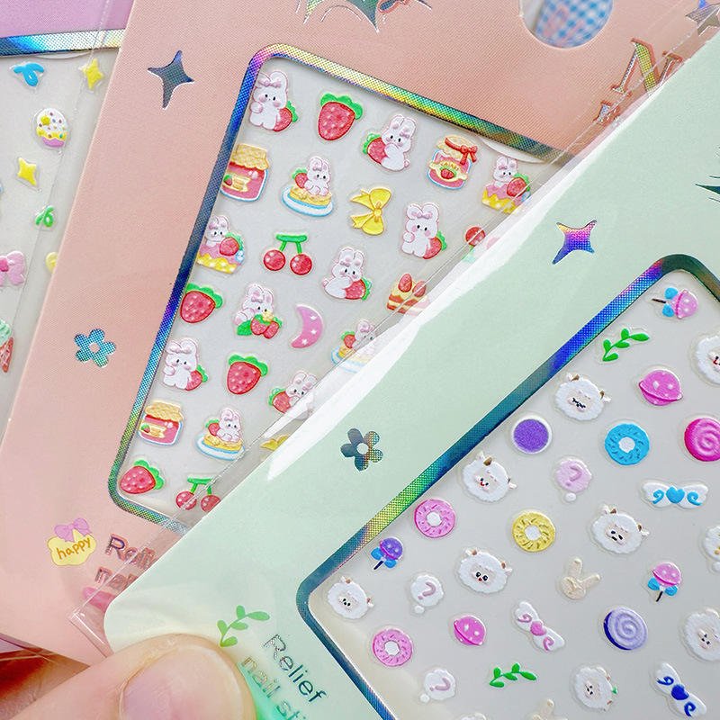 Adorable Girl's Home Decoration Project: DIY Nail Stickers, Mixed Patterns, Children's Relief Nail Stickers