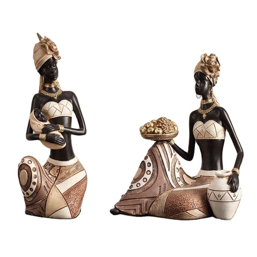 Artisan Vintage Resin African Figurine Decor Creative Retro Art Piece for Bookshelf, Living Room, Entryway Display