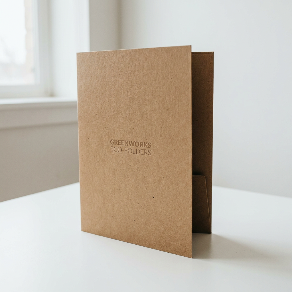 Custom Printed Bi Fold Kraft Paper Business Folder Brown Natural Blind Emboss Free Logo OEM ODM Factory Direct