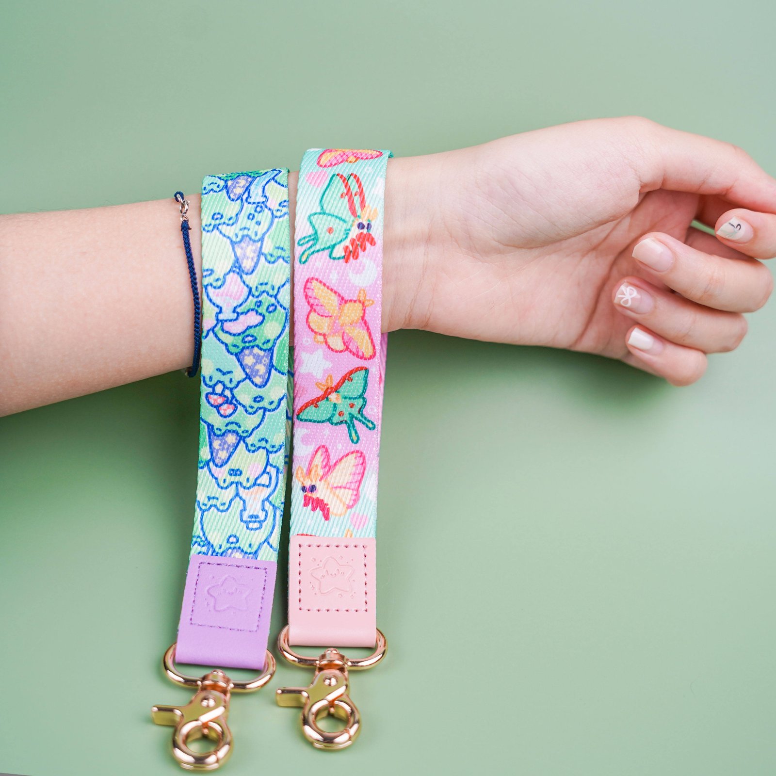 Custom Polyester+Leather Keychain Leather Lanyards Short Wrist Strap Lanyard
