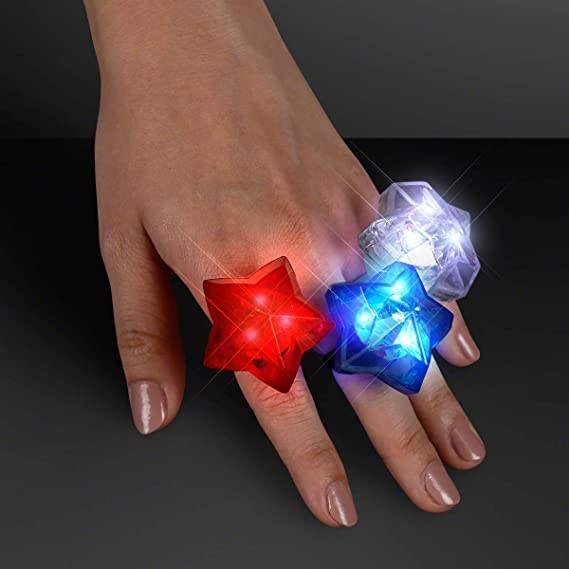 Memorial Day Patriotic Party Accessories Decorations Kids Toys 4th of July Party Favors Supplies LED Light up Ring