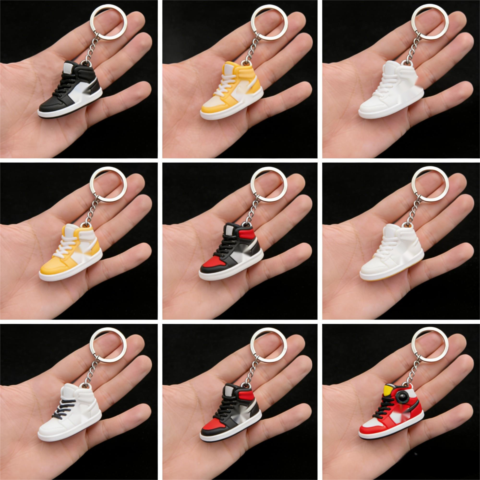 Wholesale Plastic PVC Rubber Cute Mini Tennis Basketball Key Chain Set Mini Shoe Keychain 3D Mini Sneaker Keychain With Key Ring