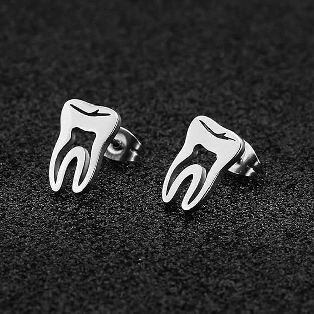 Dental Souvenir Stainless Steel Earring Fashion Jewelry in Tooth Shape Creative & Cultural Collectible Artifacts