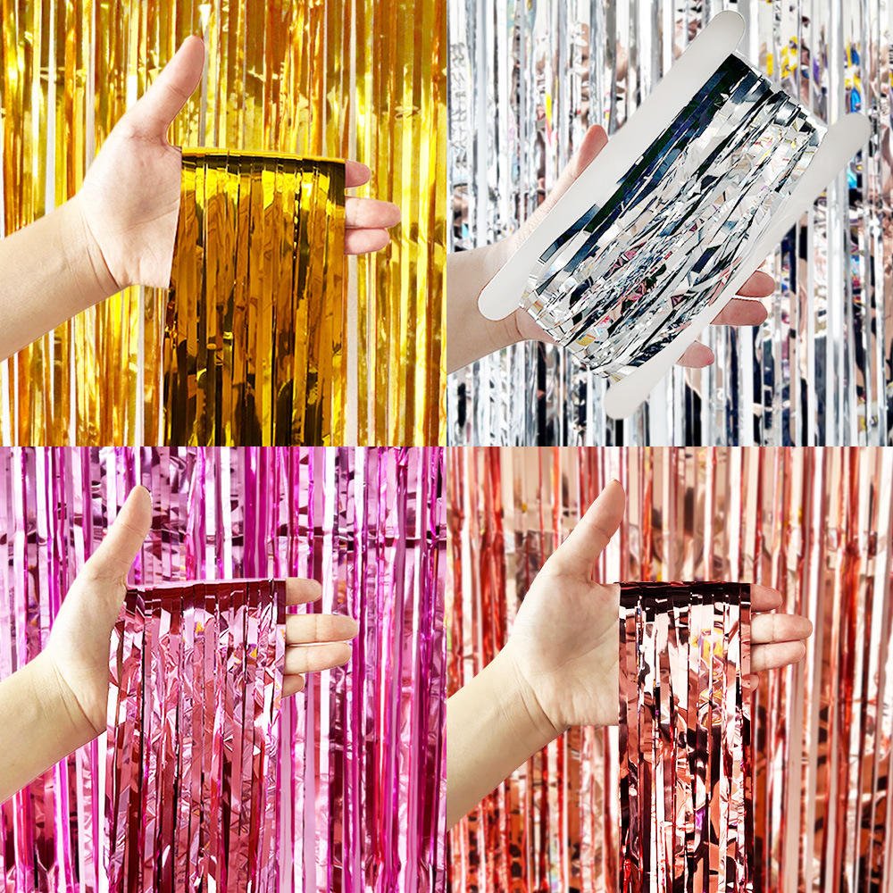 Wholesale High Quality Environment-Friendly Assorted Colors 1m*2m Tinsel Foil Fringe Curtain Christmas Party Photo Backdrop