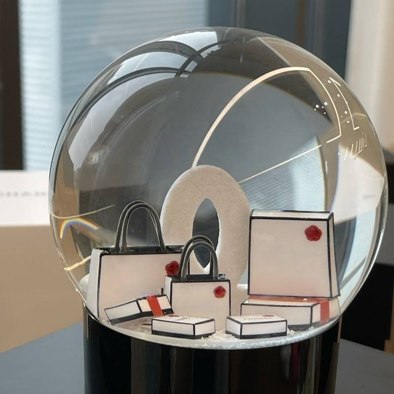 Luxury Brand Inspired Crystal Snow Globe Gifts Set with Shopping Bag Perfume Bottle,Desktop Decor Gift Christmas Home Ornament