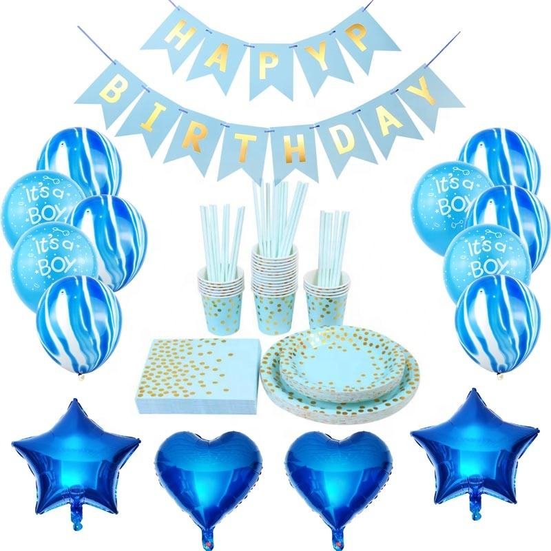 Pink Blue Gender Reveal Latex Balloons Disposable Tableware Baby Shower Birthday Party Decoration Kids Children Favor Supplies