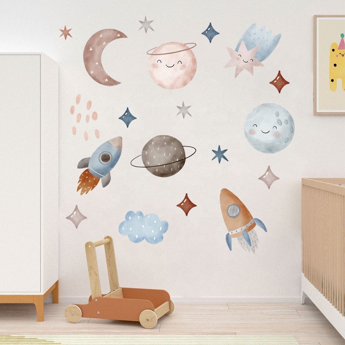 Wholesale Removable Wall Decal Non Toxic PVC/Fabric/Vinyl Material Home Decoration Space Theme Boys Living Room Bedroom Stickers