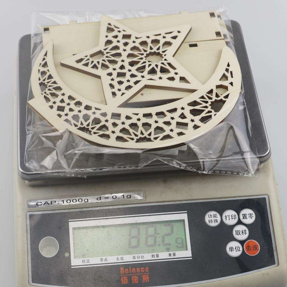 Hot Selling Wooden Ramadan Eid Mubarak LED String Light Craft Moon Star Ornaments for Home Table Decoration for Muslim Islam