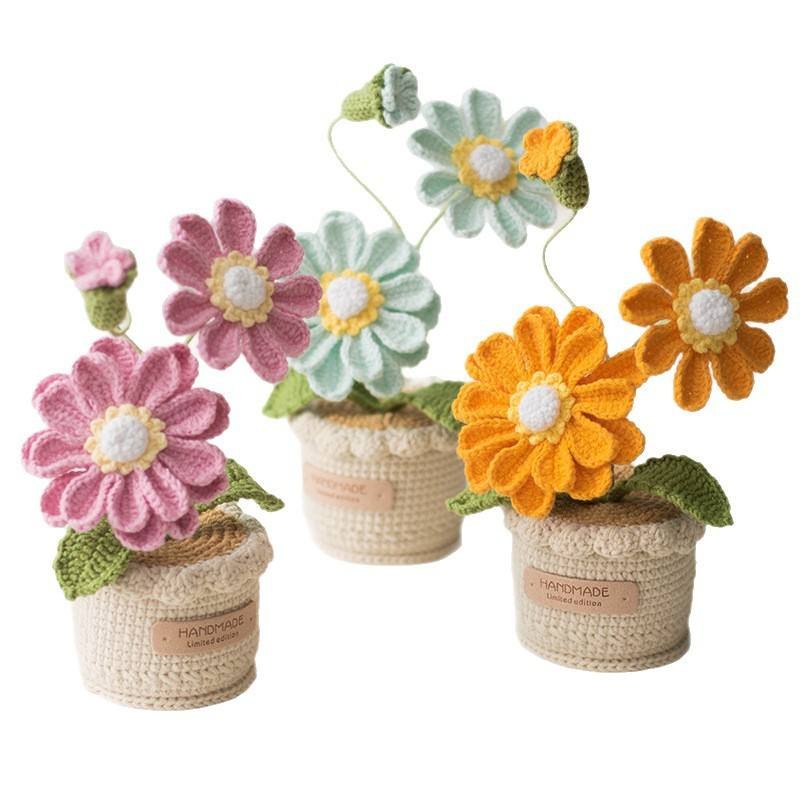Boutique Hand-Knitted Wool Simulation Roses Sunflower Lily Desktop Cross-Border Ornaments Other Crafts