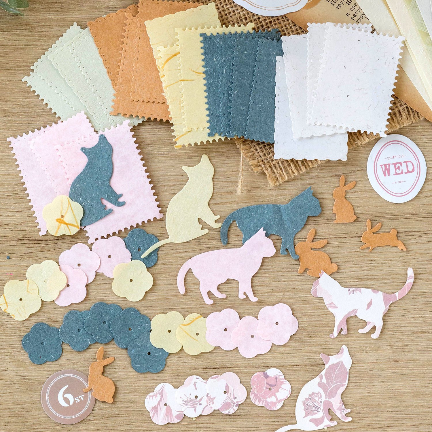 40pcs Kawaii Flower Texture Craft Paper Label Deco Sticker for Stationery Scrapbooking Card DIY Retro Background Materials Paper