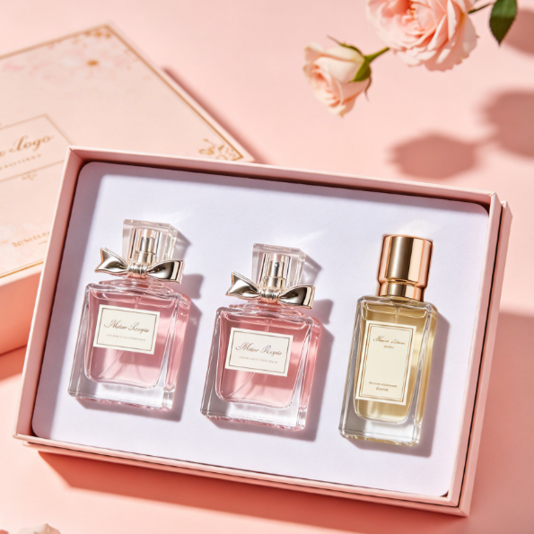 Elegant Fragrance Bottle and Paper Gift Box Set for Perfume Packaging Holiday Gift Programs and Cosmetic Product Launches