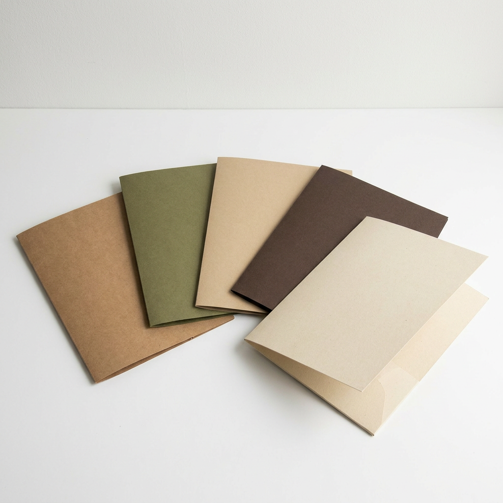 Custom Printed Bi Fold Kraft Paper Business Folder Brown Natural Blind Emboss Free Logo OEM ODM Factory Direct