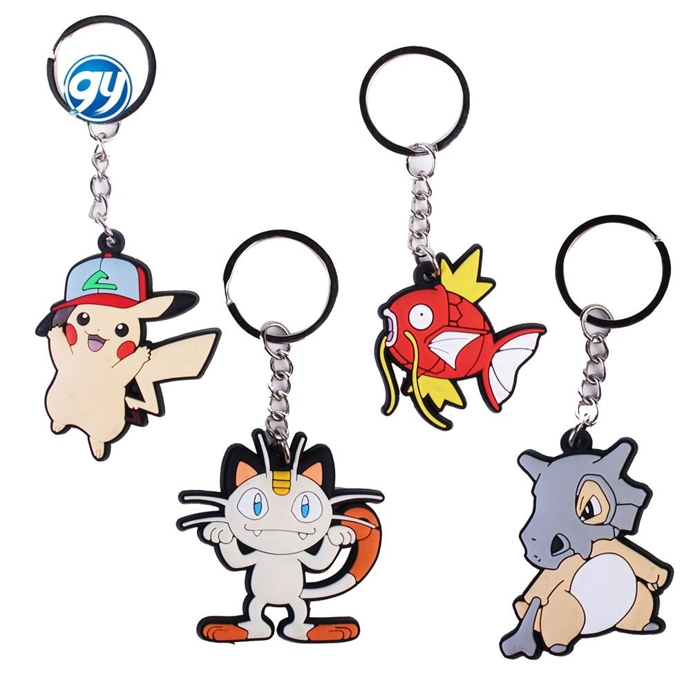 Wholesale 2023 New Cute 2D Soft PVC Rubber Key Chains Custom Anime Keychains Pikachu Plastic Key Ring Metal Design Cat KeyChain
