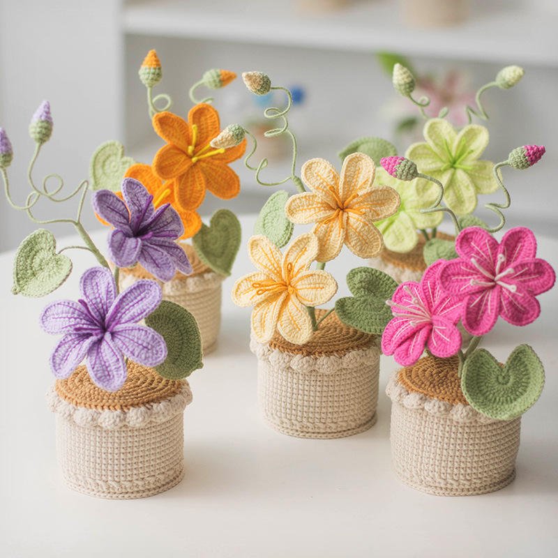 Boutique Hand-Knitted Wool Simulation Roses Sunflower Lily Desktop Cross-Border Ornaments Other Crafts