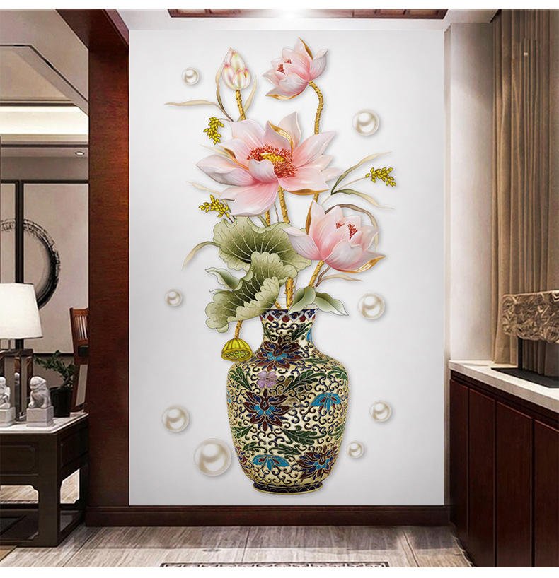Living Room Decoration Self Adhesive 3d Flower Vase Wall Stickers