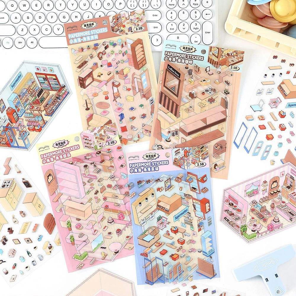 3pcs/pack Stickers Small Corner Series Scene Scenography Handbook DIY Material Decorative Stickers