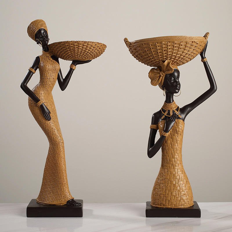 Home Decor Resin Crafts Creative Desktop Vintage Women's Tribal African Figurines African Woman Statue Handmade Hand-painted