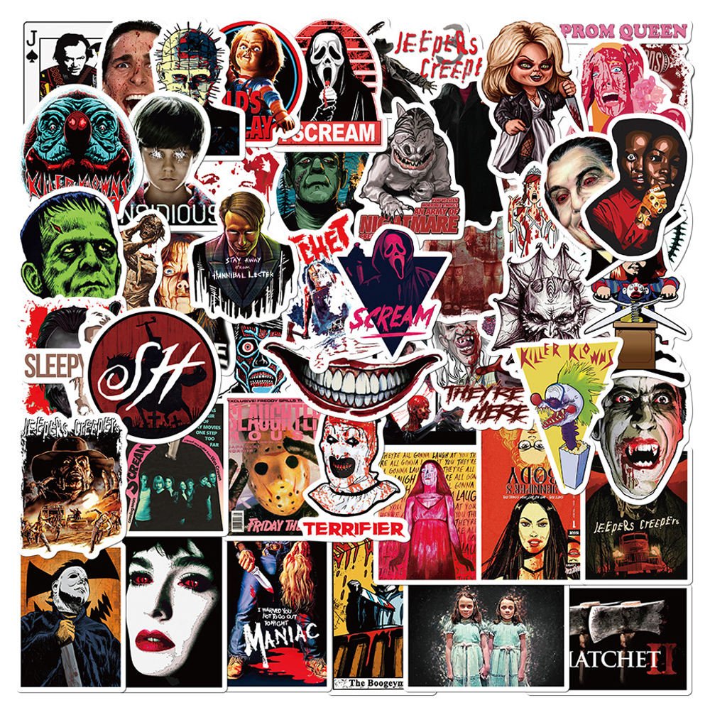 50Pcs Classic Horror Movie Characters Graffiti Stickers for Halloween Gift Wall Book Decor Vinyl Terror Cool Scared Sticker