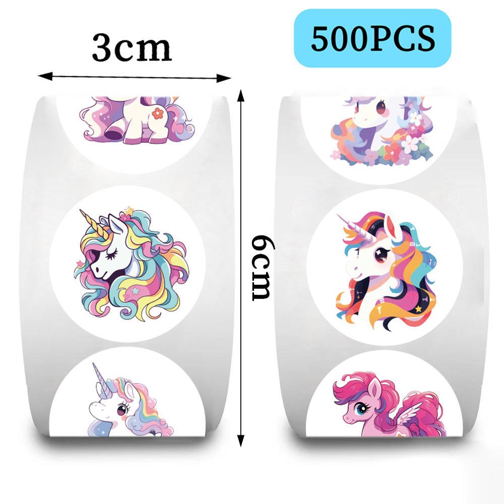 ZY3500S 500Pc/Roll Cartoon Unicorn Gift Bag Envelop Packaging Seal Decorations Waterproof Sticker 1inch/25mm Sticker Label Rolls