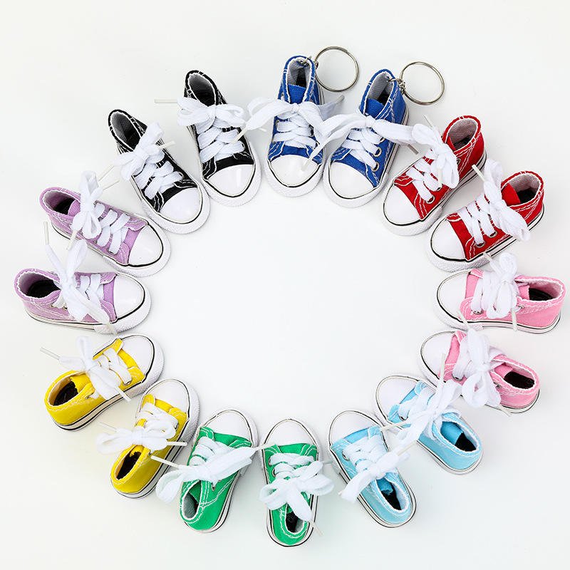 Wholesale Plastic PVC Rubber Cute Mini Tennis Basketball Key Chain Set Mini Shoe Keychain 3D Mini Sneaker Keychain With Key Ring