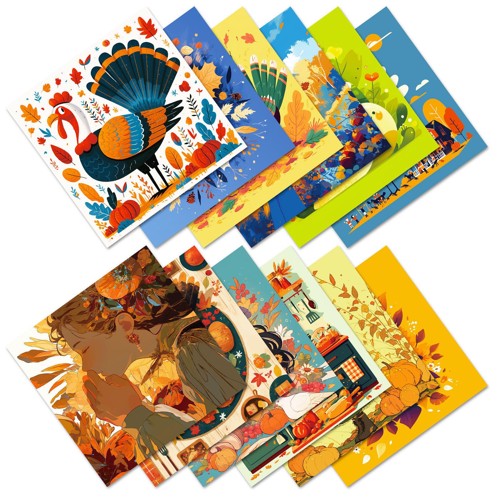 12 Sheets European Style Coated Double-Adhesive Customizable Craft Paper Thanksgiving Autumn Harvest Festival Celebration