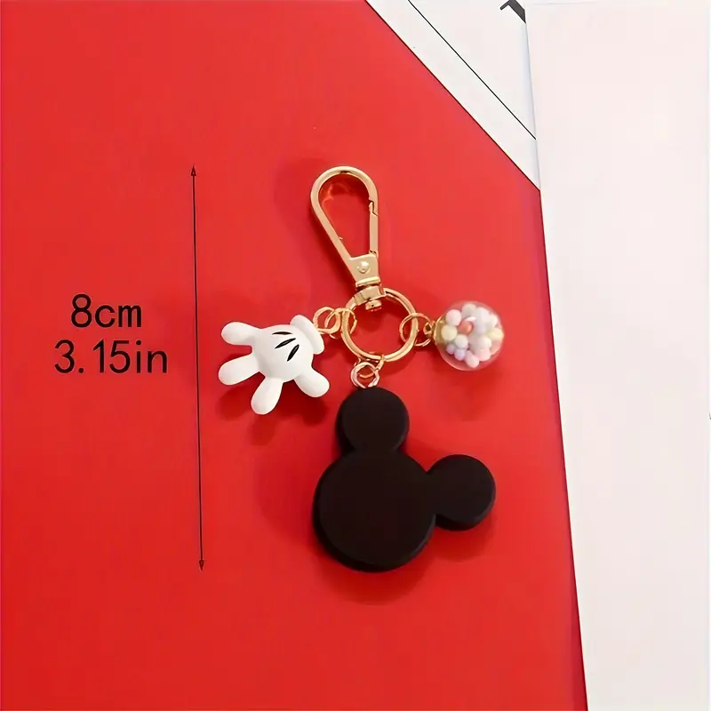 1pc Mouse Keychain | Durable Plastic Couple Key Ring with Beaded Chain & Heart Charms - Cute Cartoon Bag Accessories