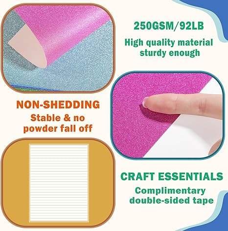 A5 Glitter Cardstock Heavy Weight Colored Sparkle Paper Pad for DIY Projects Card Making Birthday Wedding Paper &Paper Crafts