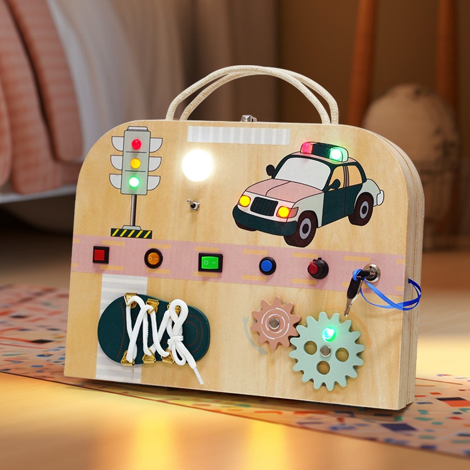 Wooden Busy Board Toy LED Activity Sensory Board Busy Box Drawing Board Preschool Educational Montessori Toys for Kids Toddlers
