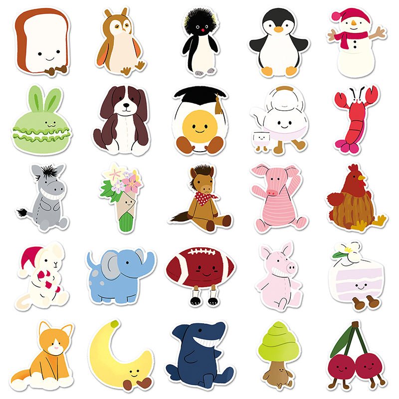 50Pcs Factory Wholesale Cheap High Quality Cute Cartoon Decorative Hand-Painted Jellycat Stickers for Cyclists Ledger Stickers